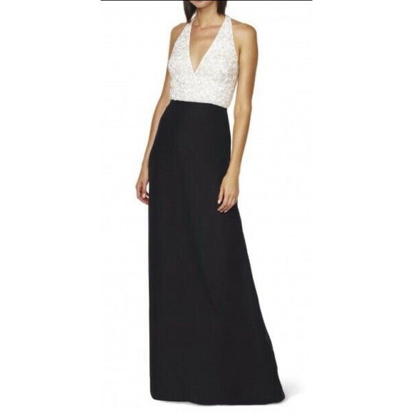 Aidan Mattox Dresses & Skirts - AIDAN MATTOX ~ Ivory Beaded Halter Bodice Black Chiffon Formal Prom Gown Size 6